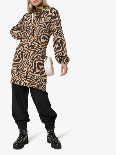 Shop Ganni Zebra Print Shirt Dress In Brown