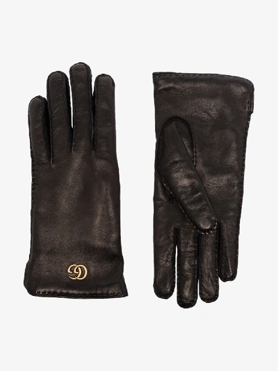 Shop Gucci Black Maya Gg Leather Gloves