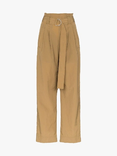 Shop Ganni Belted High Waist Trousers In Brown