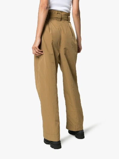 Shop Ganni Belted High Waist Trousers In Brown