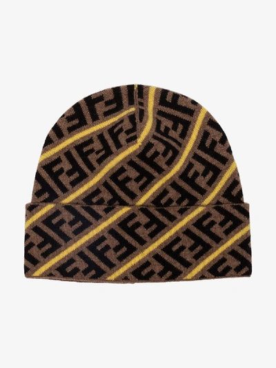 Shop Fendi Brown Ff Logo Wool Hat