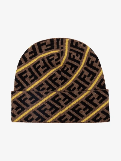 Shop Fendi Brown Ff Logo Wool Hat