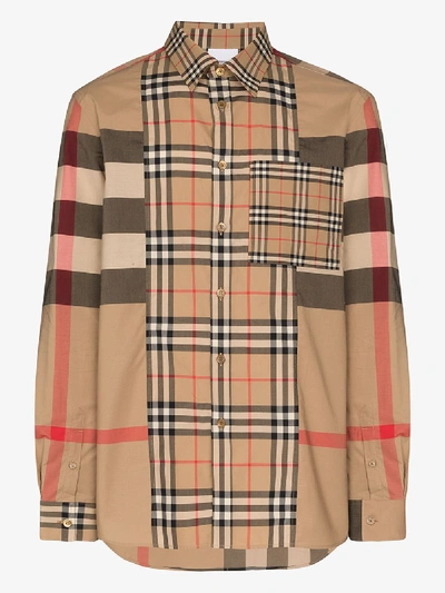 Shop Burberry Tisdale Vintage Check Patchwork Shirt In Brown