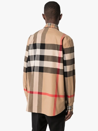 Shop Burberry Tisdale Vintage Check Patchwork Shirt In Brown