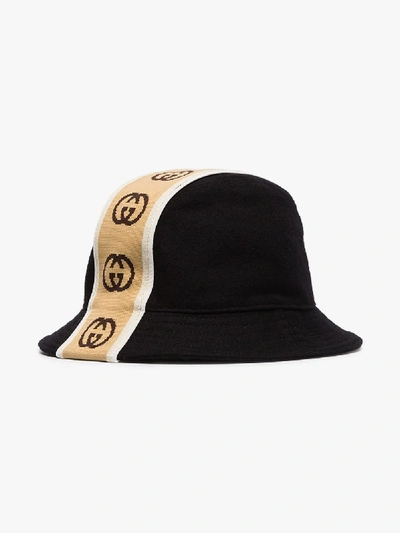 Shop Gucci Black Stripe Logo Wool Bucket Hat