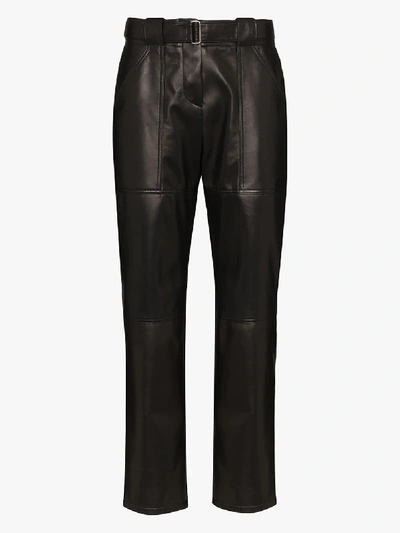 Shop Rosetta Getty Tapered Leather Trousers In Black