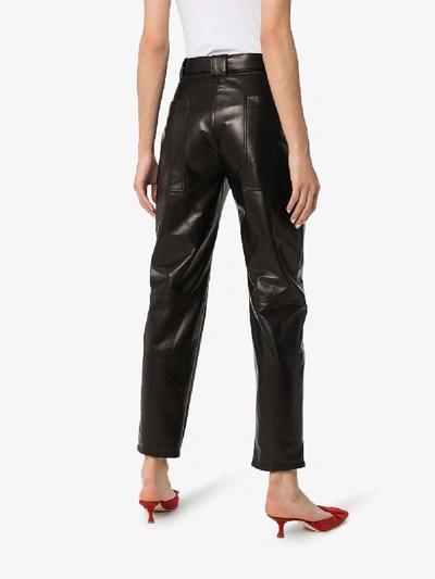 Shop Rosetta Getty Tapered Leather Trousers In Black