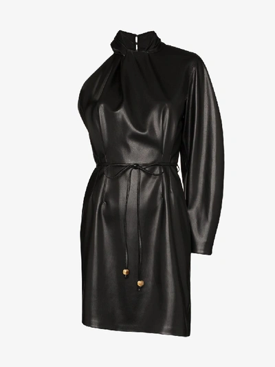 Shop Nanushka Ida Vegan Leather One Shoulder Dress In Black