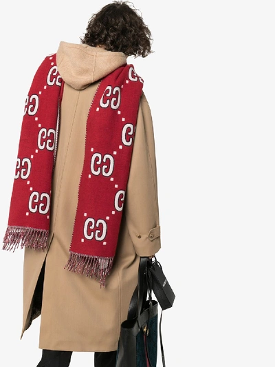 Shop Gucci Red Reversible Cashmere Scarf In White