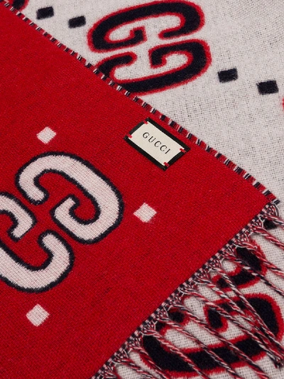 Shop Gucci Red Reversible Cashmere Scarf In White
