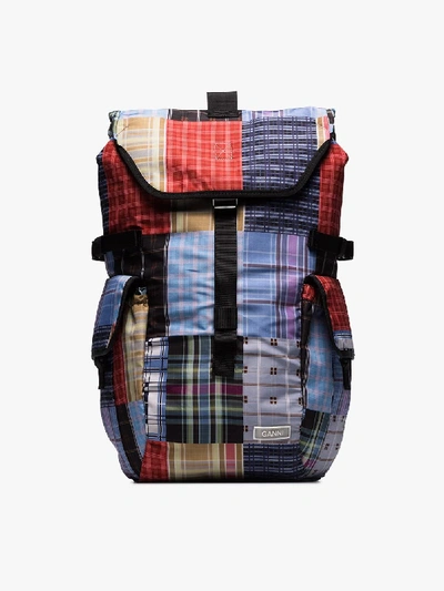 Shop Ganni Multicoloured Patchwork Print Backpack In Blue
