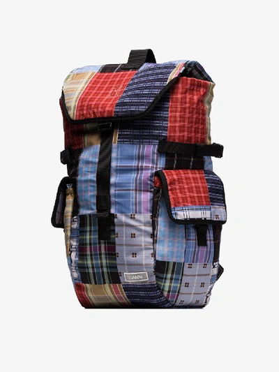 Shop Ganni Multicoloured Patchwork Print Backpack In Blue