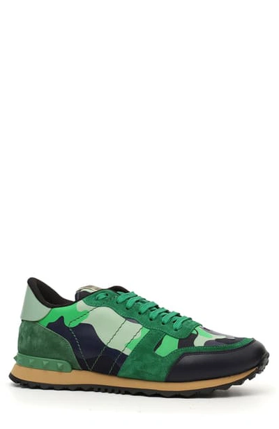 Shop Valentino Camo Rockrunner Sneaker In Green