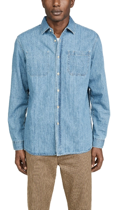 Shop Saturdays Surf Nyc Kenmare Denim Long Sleeve Shirt In Washed Indigo