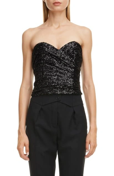 Shop Saint Laurent Sequin Bustier Top In Noir Brillant