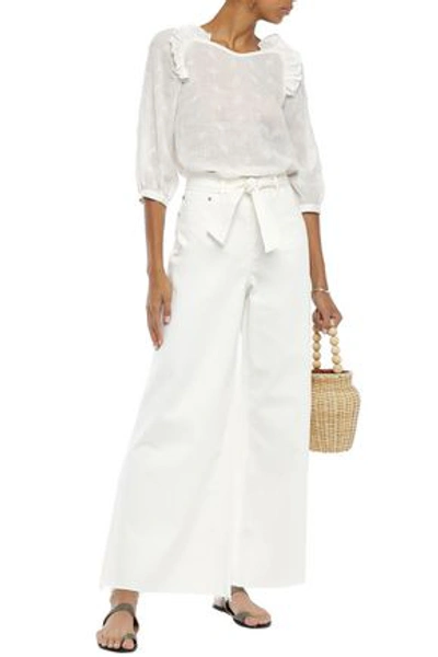 Shop Zimmermann Belted High-rise Wide-leg Jeans In White