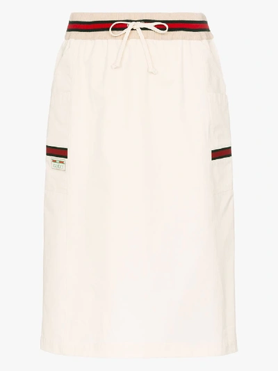 Shop Gucci White Web Stripe Track Midi Skirt