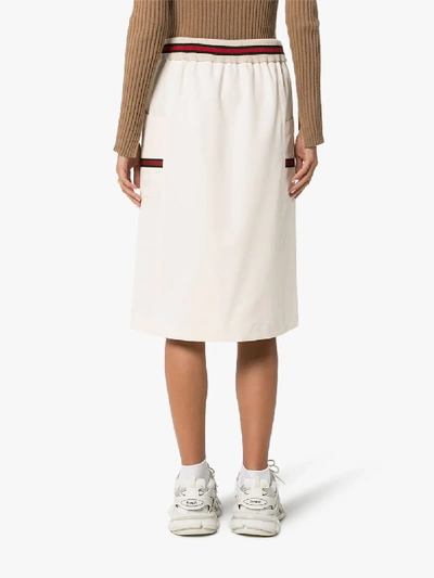 Shop Gucci White Web Stripe Track Midi Skirt