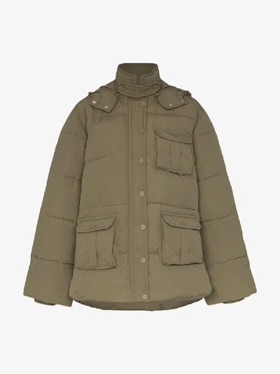 Shop Ganni Short Pocket Detail Puffer Jacket In Brown