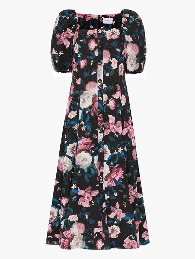 Shop Erdem Mariona Floral Jacquard Dress In Black