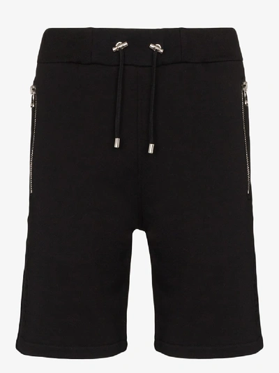 Shop Balmain Embossed Logo Cotton Track Shorts In Black