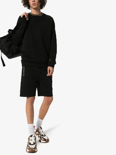 Shop Balmain Embossed Logo Cotton Track Shorts In Black