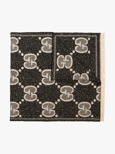 Shop Gucci Black Gg Logo Jacquard Wool Scarf