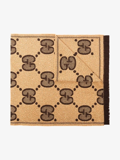 Shop Gucci Brown Gg Logo Jacquard Wool Scarf