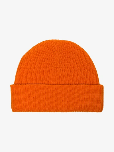 Shop Ganni Orange Knitted Wool Beanie Hat