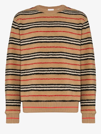 Shop Burberry Edson Icon Stripe Fleece Sweatshirt In Brown