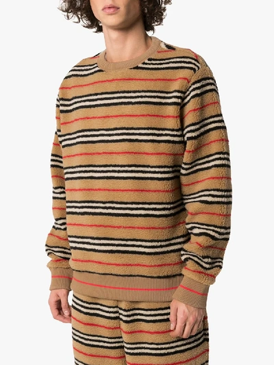 Shop Burberry Edson Icon Stripe Fleece Sweatshirt In Brown