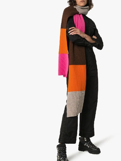 Shop Ganni Multicoloured Colour Block Wool Scarf