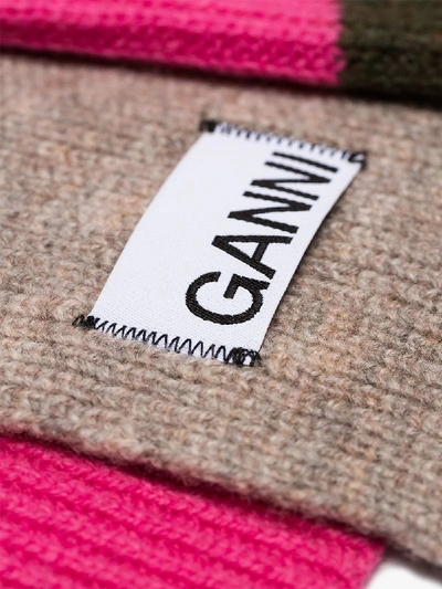 Shop Ganni Multicoloured Colour Block Wool Scarf