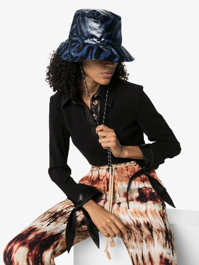 Shop Ganni Womens Blue And Black Animal Print Bucket Hat