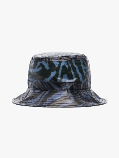 Shop Ganni Womens Blue And Black Animal Print Bucket Hat