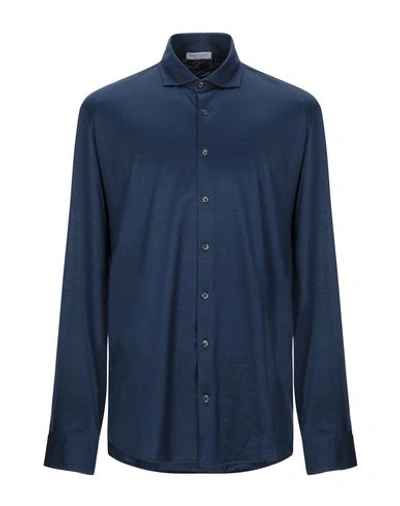 Shop Gran Sasso Man Shirt Midnight Blue Size 46 Cotton In Dark Blue