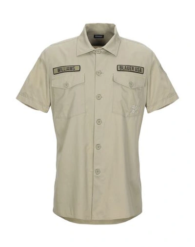 Shop Blauer Man Shirt Military Green Size Xl Cotton
