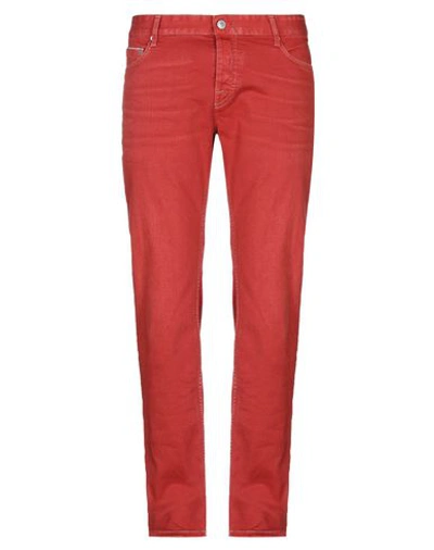 Shop Care Label Man Denim Pants Burgundy Size 31 Cotton, Elastane In Red