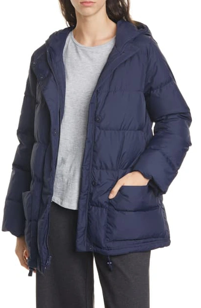 Shop Eileen Fisher Recycled Nylon Hooded Down Coat In Midnight
