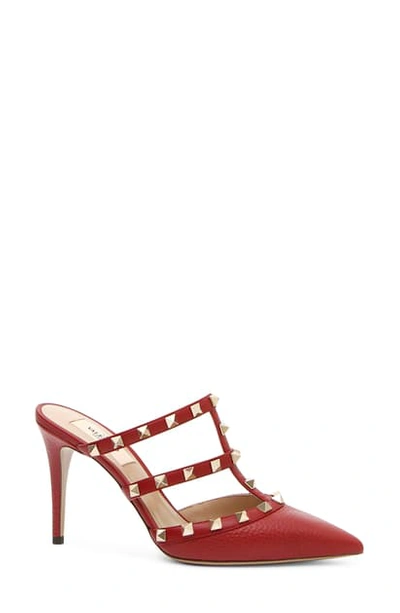 Shop Valentino Rockstud Cage Mule In Red
