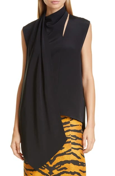 Shop Adam Lippes Scarf Neck Crepe Blouse In Black