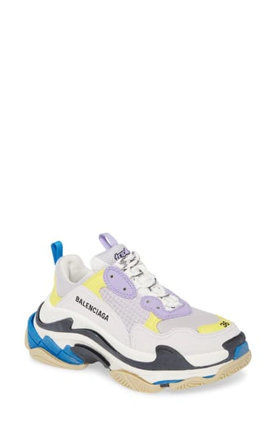 Shop Balenciaga Triple S Low Top Sneaker In White/ White/ Purple/ Yellow