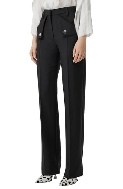 Shop Burberry Zohra Snap Detail Wool & Mohair Pants In Black