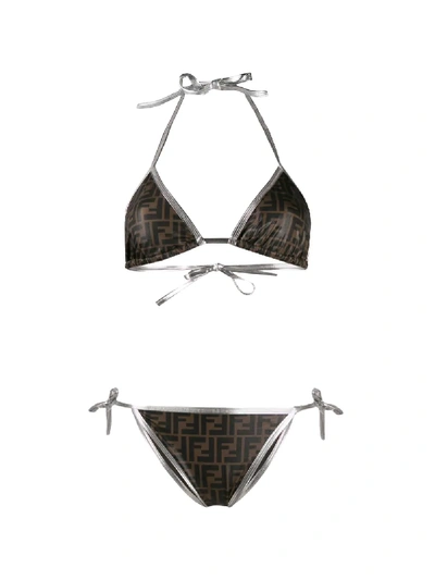 Shop Fendi Ff Logo Pattern Bikini Set In Brown