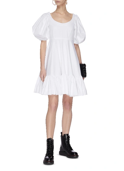 Shop Alexander Mcqueen Puffed Sleeve Ruffle Dress In White
