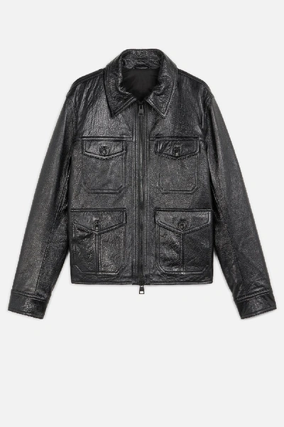 Shop Ami Alexandre Mattiussi Zipped Leather Jacket In Black