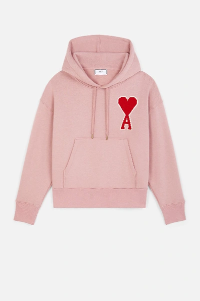 Shop Ami Alexandre Mattiussi Hoodie With Big Ami Coeur Patch In Pink