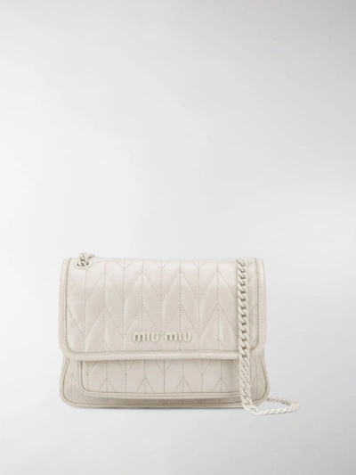 Shop Miu Miu Logo Plaque Quilted Shoulder Bag In White