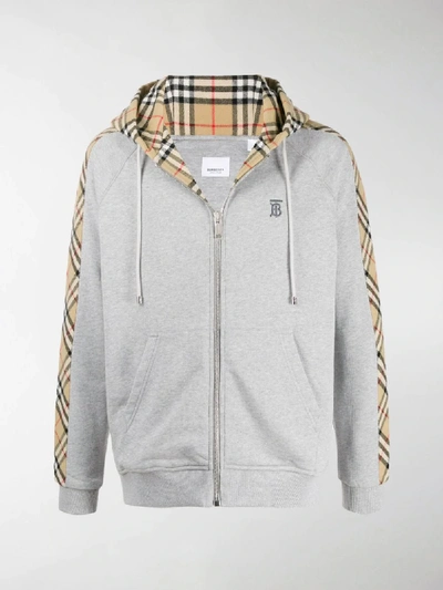 Shop Burberry Vintage Check Details Zipped Hoodie In Grey