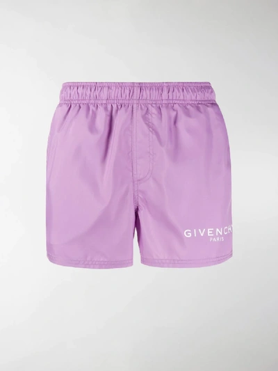 Shop Givenchy Brand Logo Swim Shorts In Purple